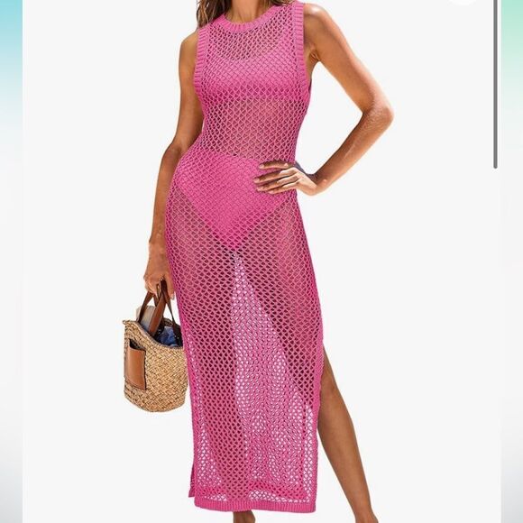 Pink crochet coverup